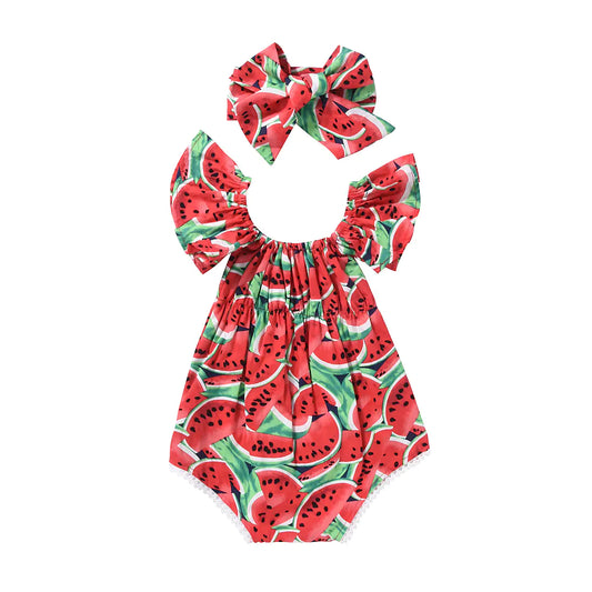 Watermelon Print Baby Romper, Infant Crawling Suit